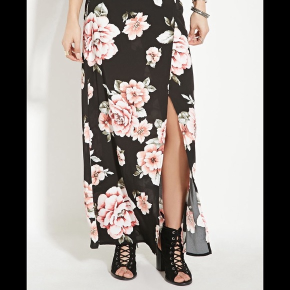 Forever 21 floral side slit maxi skirt - Picture 1 of 12